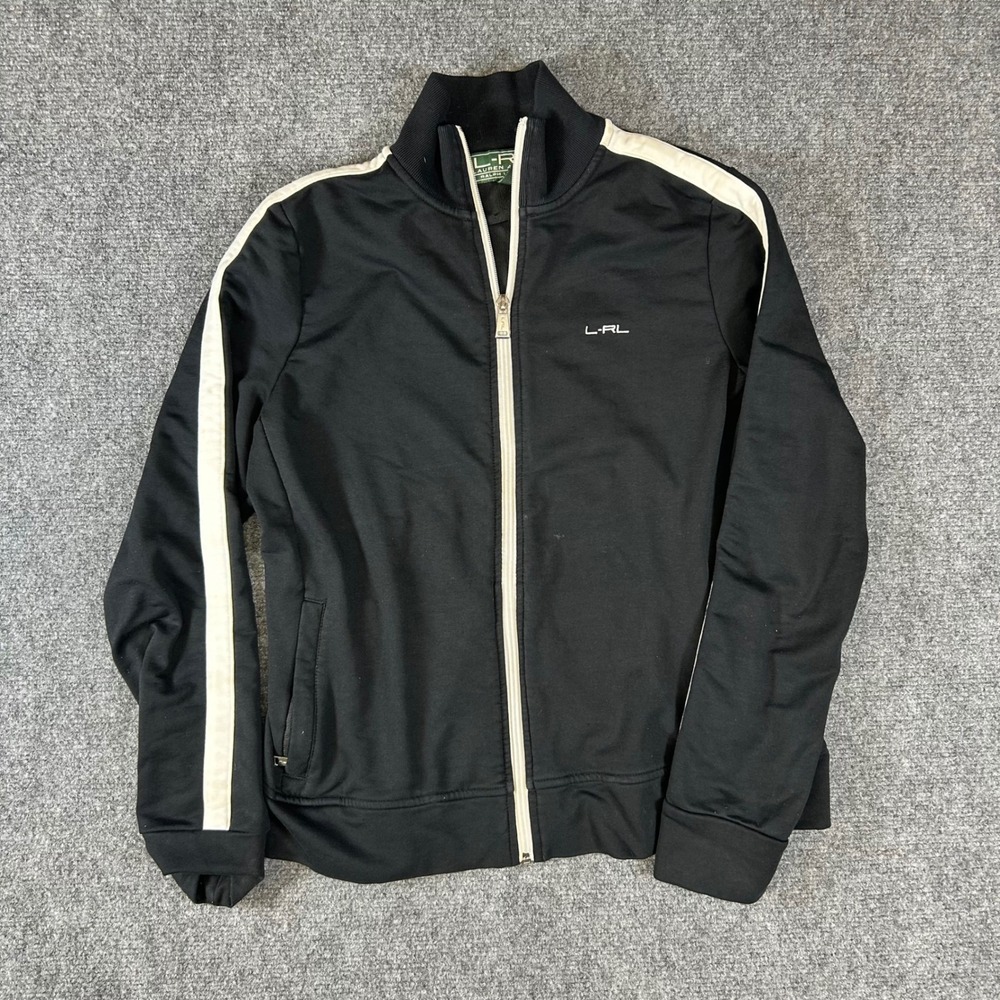 Lauren Ralph Lauren Active Womens Black White Stripe Track Jacket Small L-RL - Picture 1 of 6